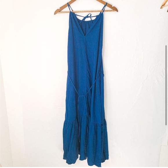 Banana Republic Blue Midi Dress Halter Ruffle Bottom tiered long XS - Picture 3 of 8